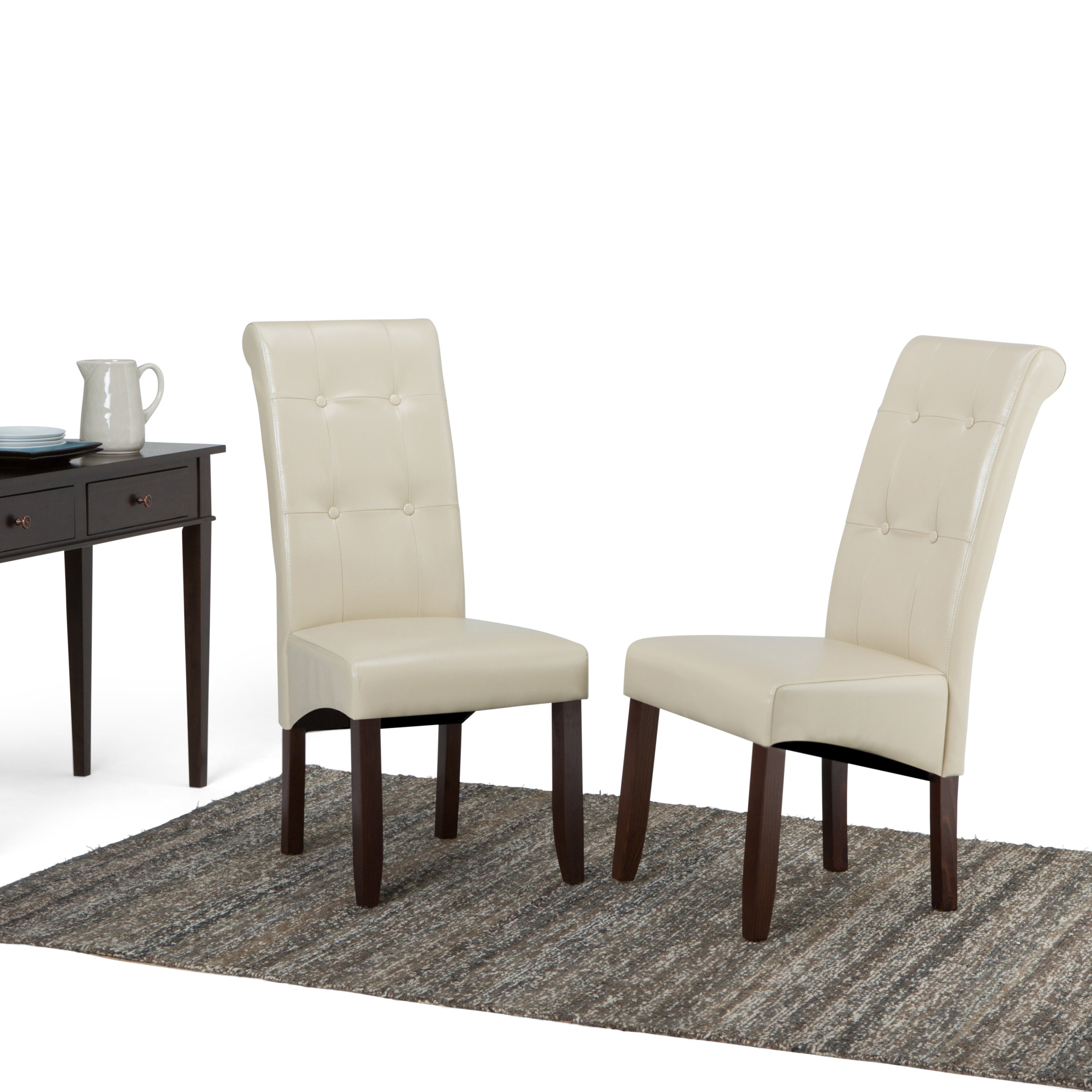 Cosmopolitan Deluxe Tufted Parson Chair Set of 2 in Satin Cream - Elegant Dining Room & Living Room Accent Chairs for Home Decor
