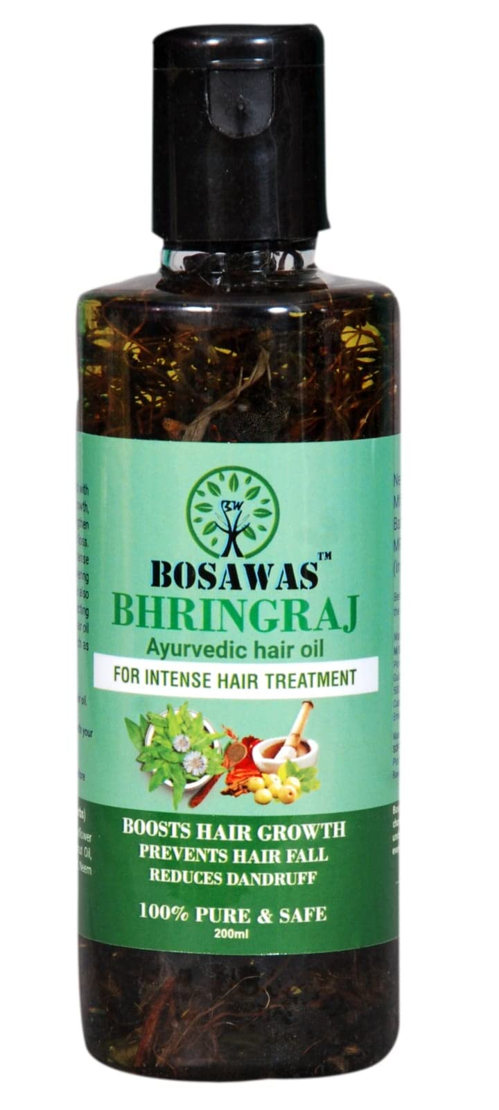 Bosawas Bhringraj Hair Oil 200ml - Natural Ayurvedic Hair Growth Treatment for Thicker, Stronger Hair | Stops Hair Loss & Reduces Dandruff | Perfect for Daily Scalp Massage & Deep Conditioning