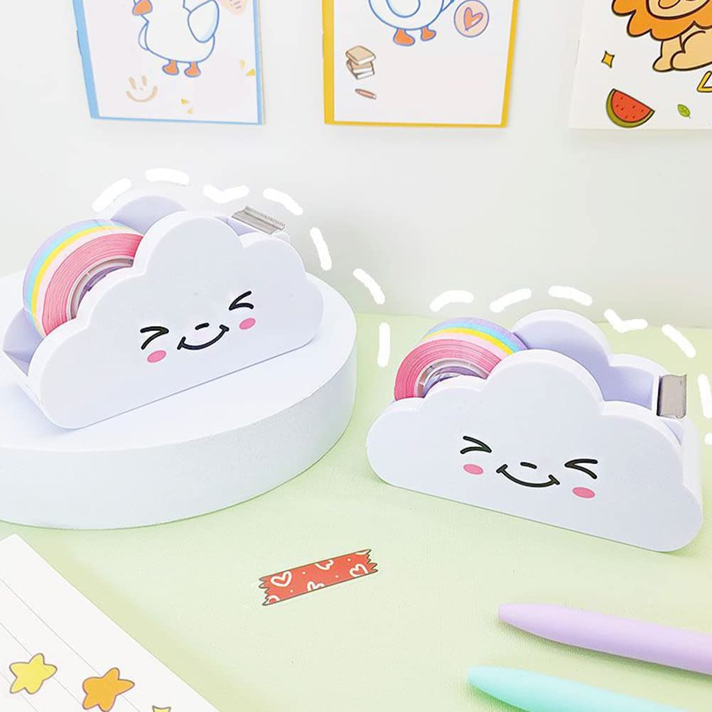 LUOZZY 2-Pack Cloud Shaped Tape Dispenser - Cute Cartoon Desktop Tape Holder with Rainbow Tape Roll - Perfect for Home, Office & School Supplies - Organize Desk, Wrap Gifts & DIY Crafts