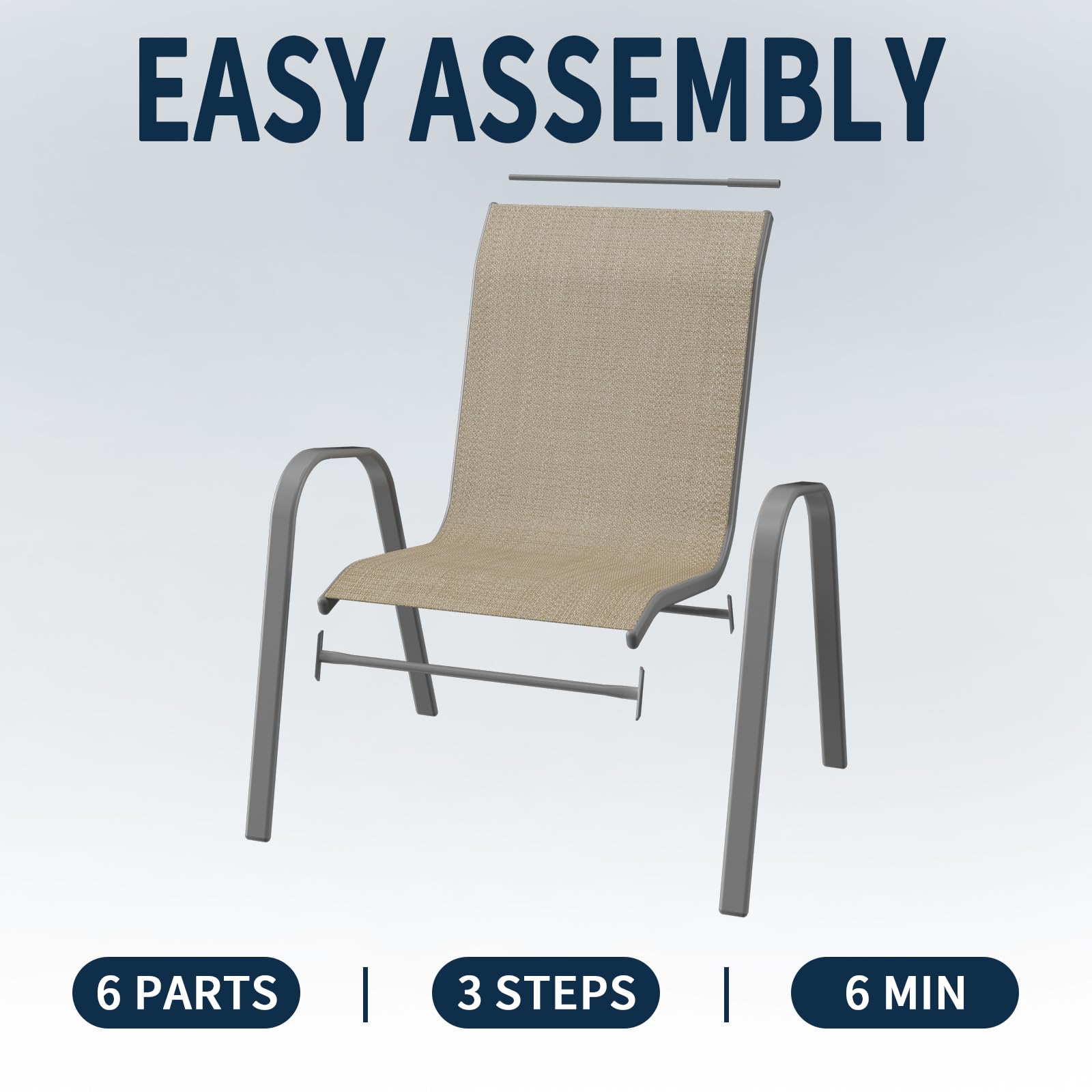 Amopatio 4-Piece Patio Chair Set - Weather-Resistant Stackable Outdoor Dining Chairs for Backyard, Deck & Garden - Breathable Comfortable All-Weather Furniture (Khaki) - Perfect for Outdoor Entertaining, BBQs & Relaxing