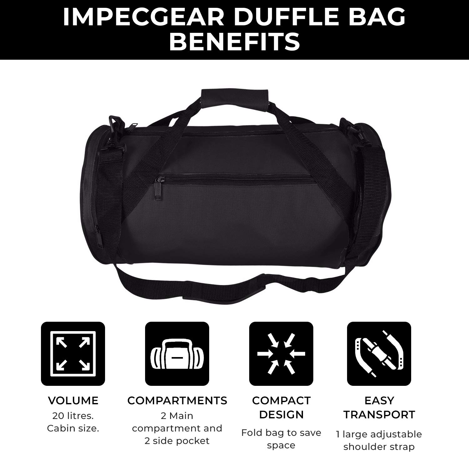 ImpecGear Round Duffel Bag for Team Sports Equipment - Waterproof Gym Travel Bag with Shoulder Strap - Perfect for Soccer, Basketball, Yoga & Workout Gear Storage