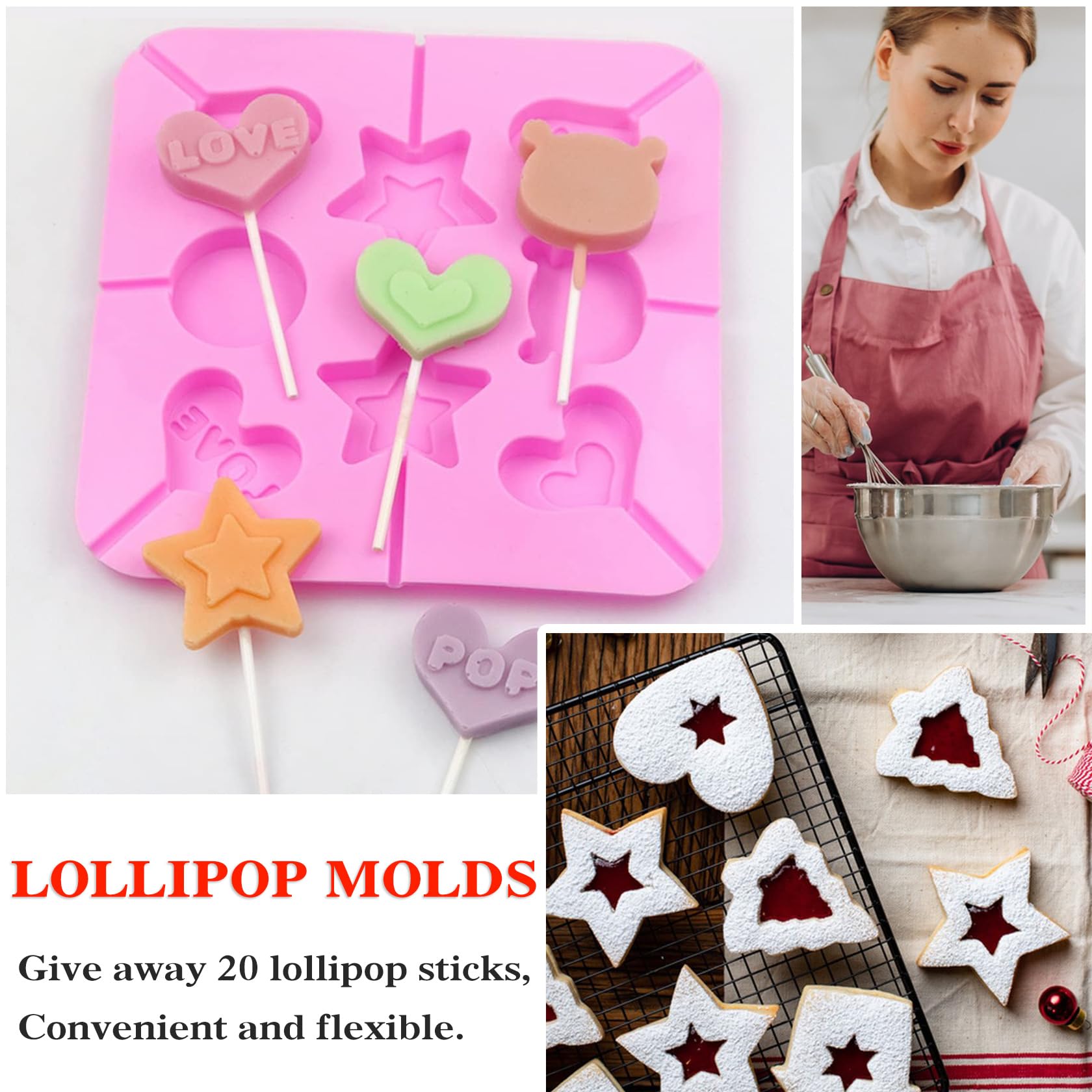 Premium Silicone Lollipop Molds Set - 8 Round Nonstick Candy Molds with 20 Sticks for DIY Hard Candies, Chocolates, Jellies & Baking - Perfect for Birthday Parties, Halloween Treats & Homemade Gifts