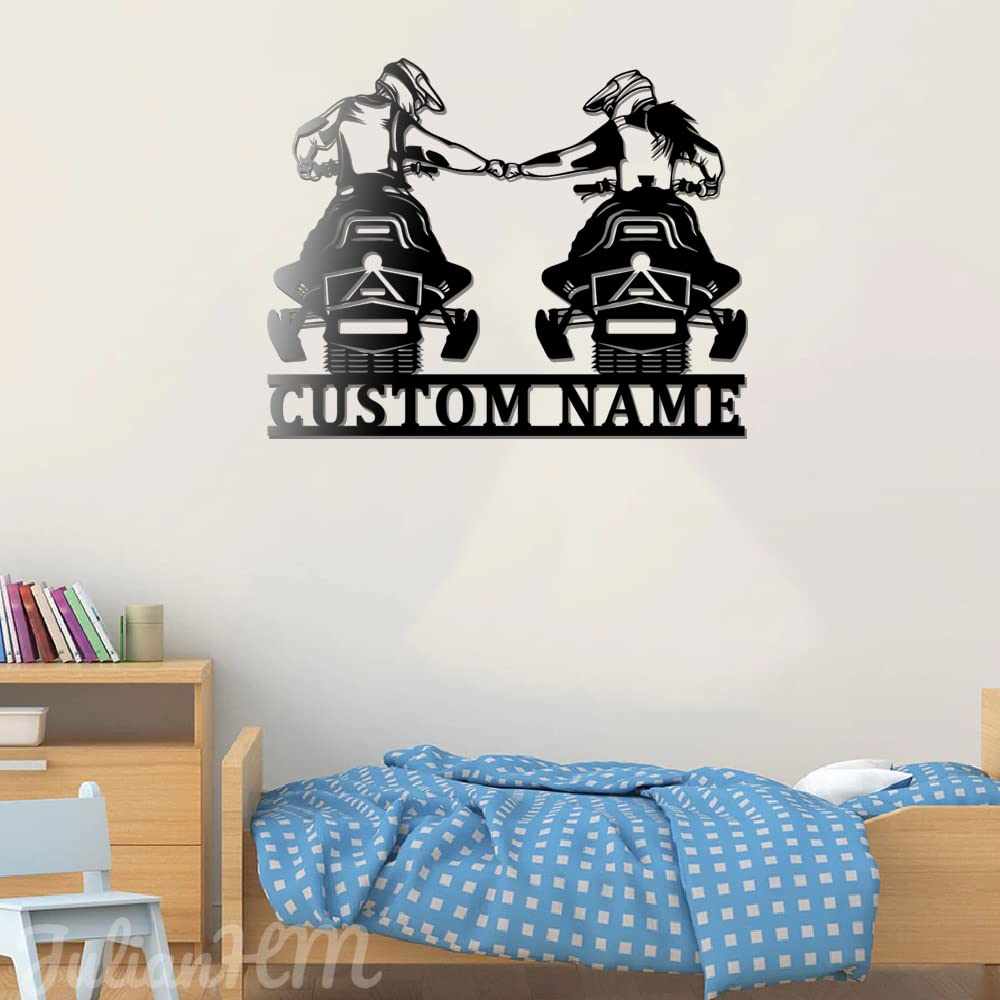 Custom Dad and Mom Snowmobile Metal Wall Art with LED Lights - Personalized Snowmobile Name Sign for Winter Games & Outdoor Home Decor - 12x12 Inches with Lights - Perfect for Cabin, Garage, or Man Cave Decor