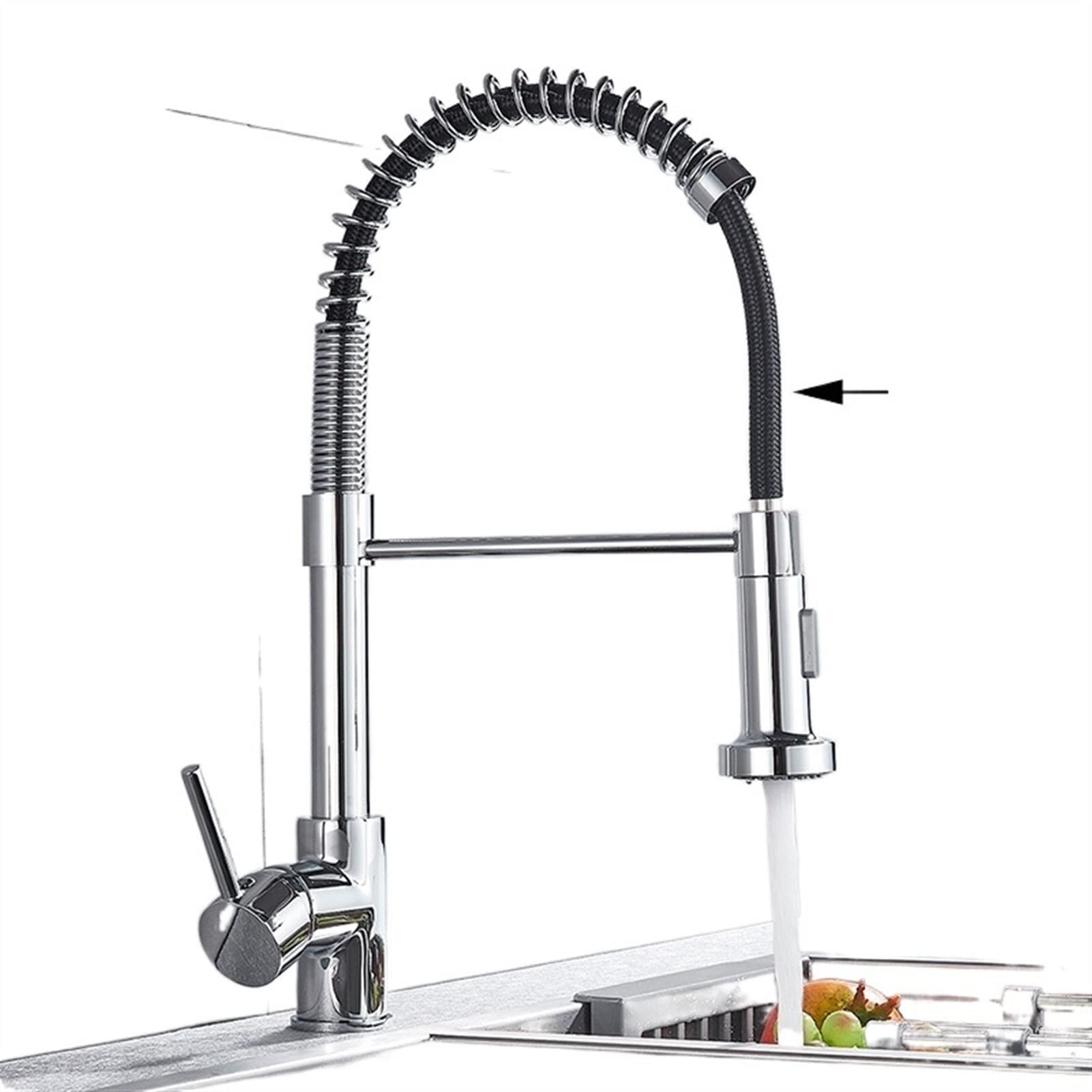 Premium Brushed Nickel Pull Down Kitchen Faucet with 360° Swivel Spout - Hot & Cold Water Mixer Tap for Modern Sinks (Chrome Polish) - Ideal for Cooking, Dishwashing & Food Prep in Contemporary Kitchens