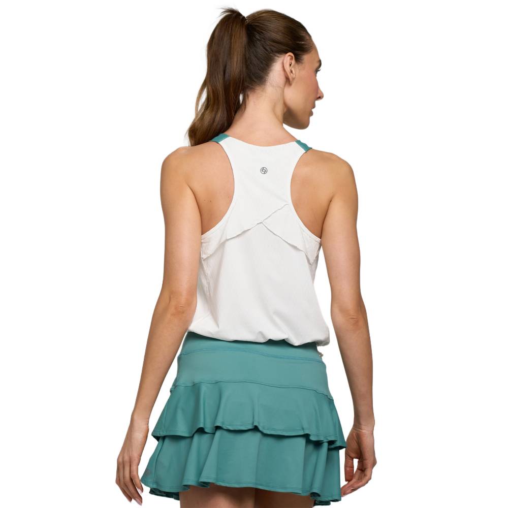 Lija Women's Slick Core Tank Top - Breathable Workout Shirt for Yoga, Running & Gym | White/Algae | Moisture-Wicking Activewear for Women