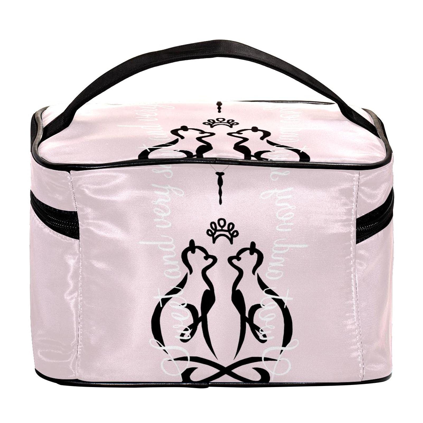 Pink Twin Cats Pattern Large Travel Makeup Bag - Waterproof Cosmetic Organizer Case with Zipper for Women & Girls - Perfect for Vacation, Gym, and Daily Essentials Storage
