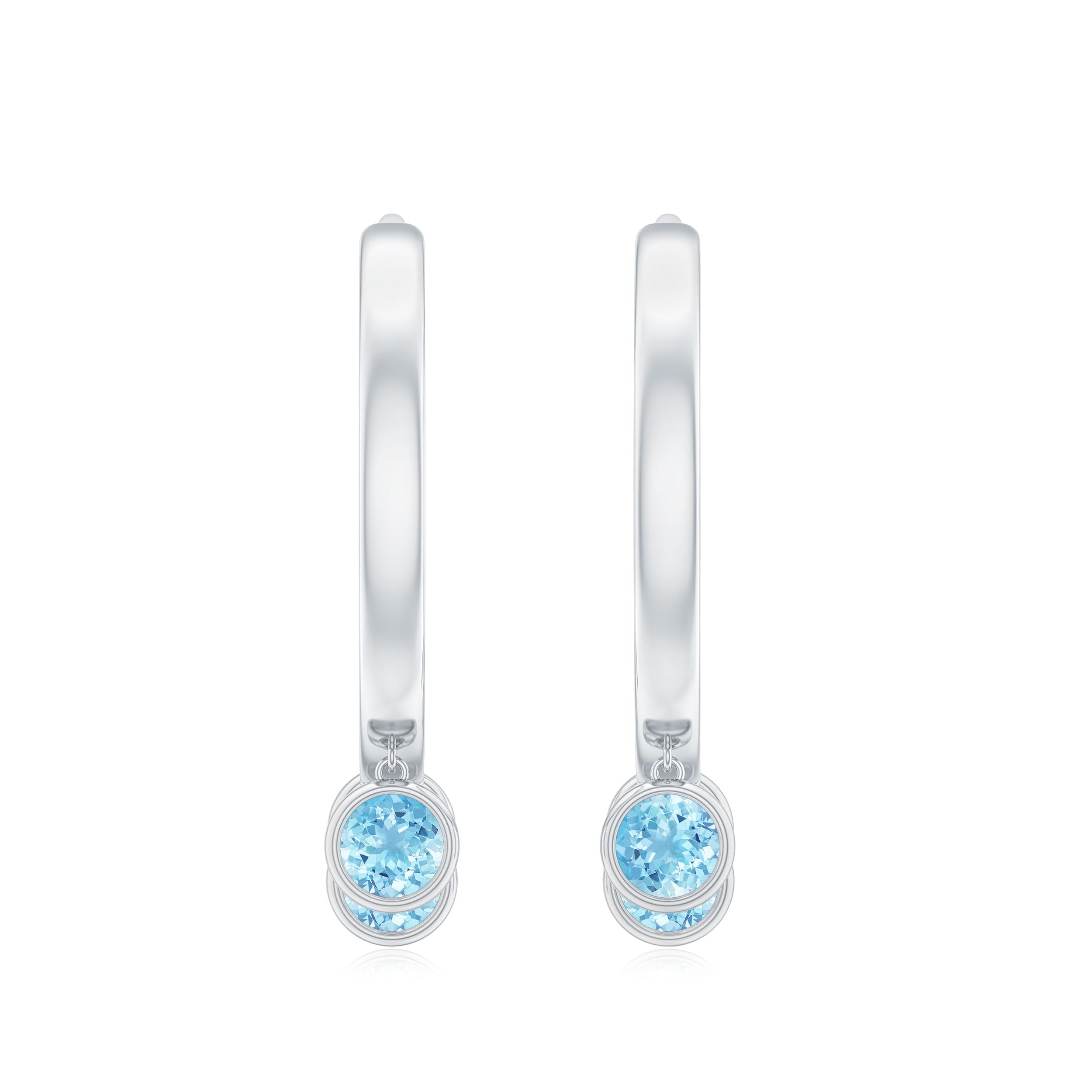 AAA Certified Natural Aquamarine Three Stone Hoop Drop Earrings for Women - March Birthstone Jewelry | Perfect for Weddings, Anniversaries & Special Occasions