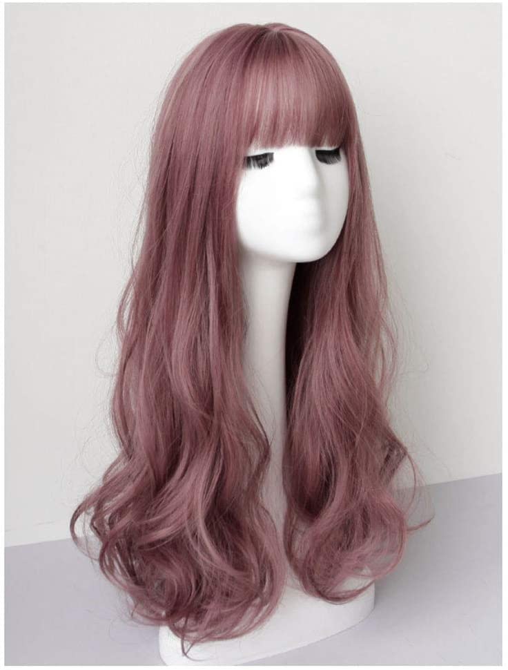 LICHSY 60cm Long Wavy Curly Human Hair Wigs for Women - Heat Resistant Synthetic Wig with Bangs for Daily Wear, Cosplay & Costume Parties - Perfect for Halloween, Themed Events & Everyday Fashion