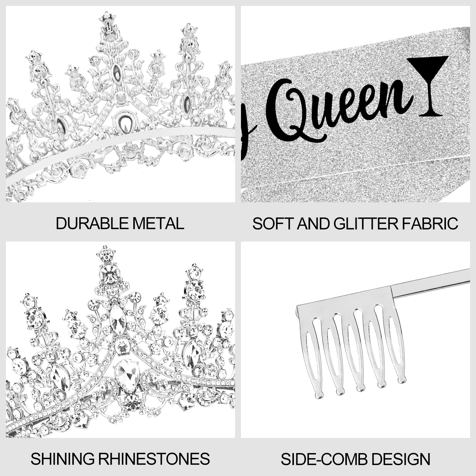 Elegant Silver Birthday Queen Sash & Crystal Crown Set for Women & Girls - Perfect for Princess Parties, Adult Birthdays & Special Celebrations - Ideal Birthday Gift & Party Decoration