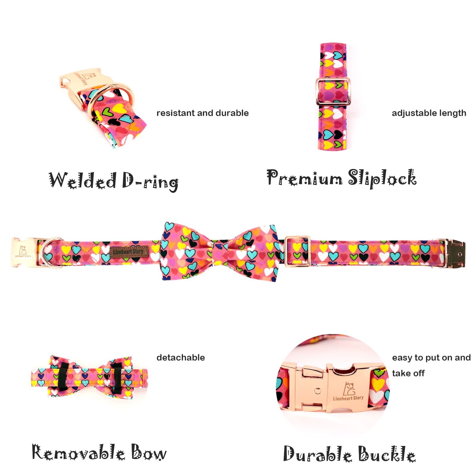 Valentine's Day Dog Collar with Adjustable Bow Tie - Cute Pet Collars for Small Dogs | Perfect for Valentine's Gifts, Puppy Parties & Photo Shoots