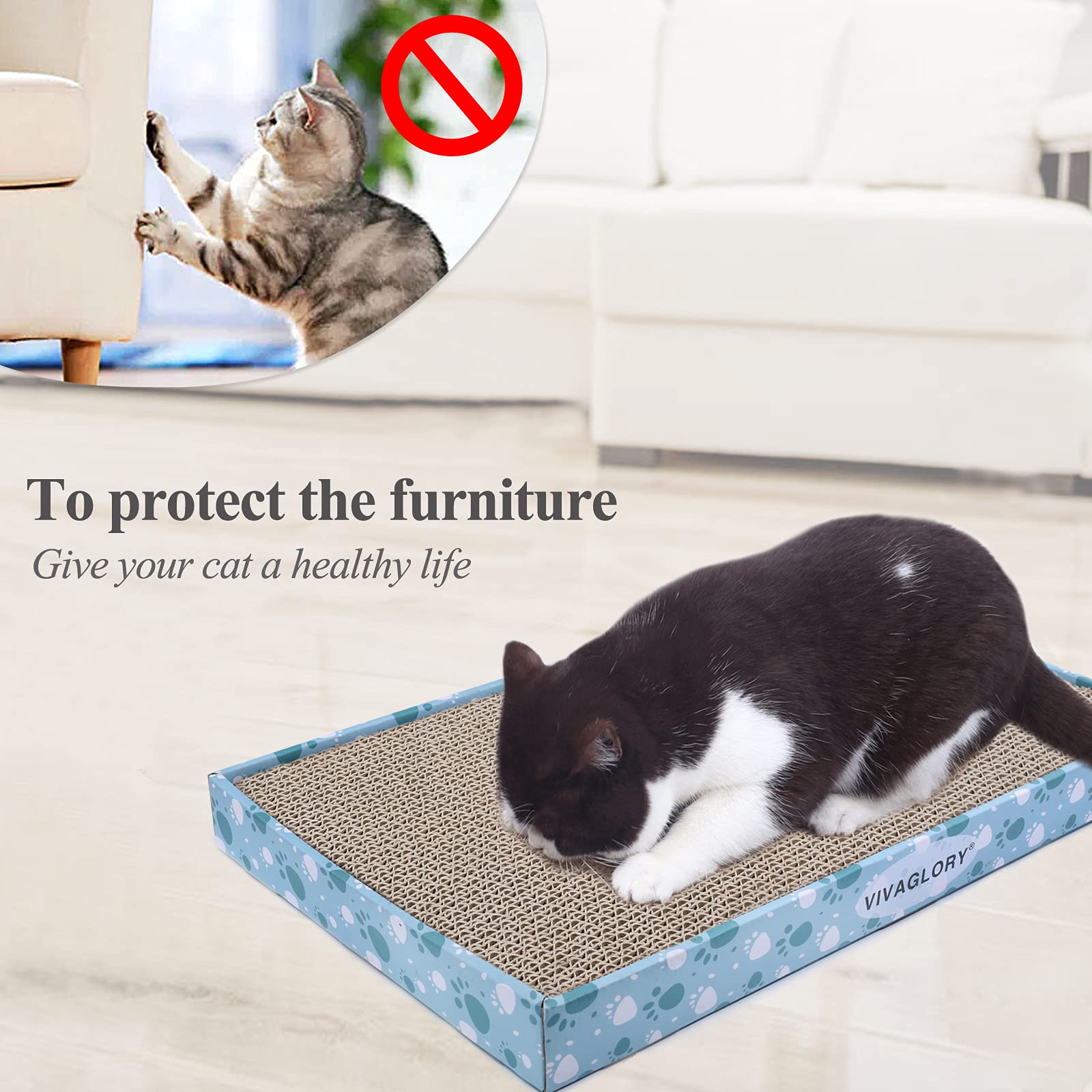 VIVAGLORY Extra Wide Reversible Cat Scratcher with Box - Cardboard Scratching Pad for Indoor Cats & Kitties - Includes Catnip (1 Pack) - Perfect for Living Room, Bedroom & Home Office