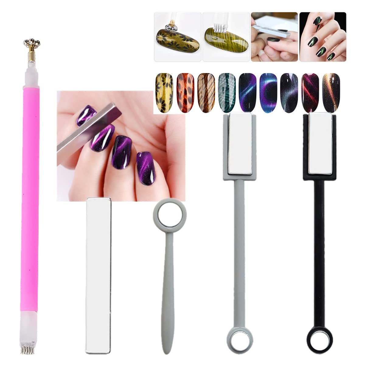 5-Piece Magnetic Nail Art Kit - Magnet Stick, Pen & Plates for 3D Cat Eye Gel Polish | DIY Manicure Tools for Professional Salon & Home Nail Designs