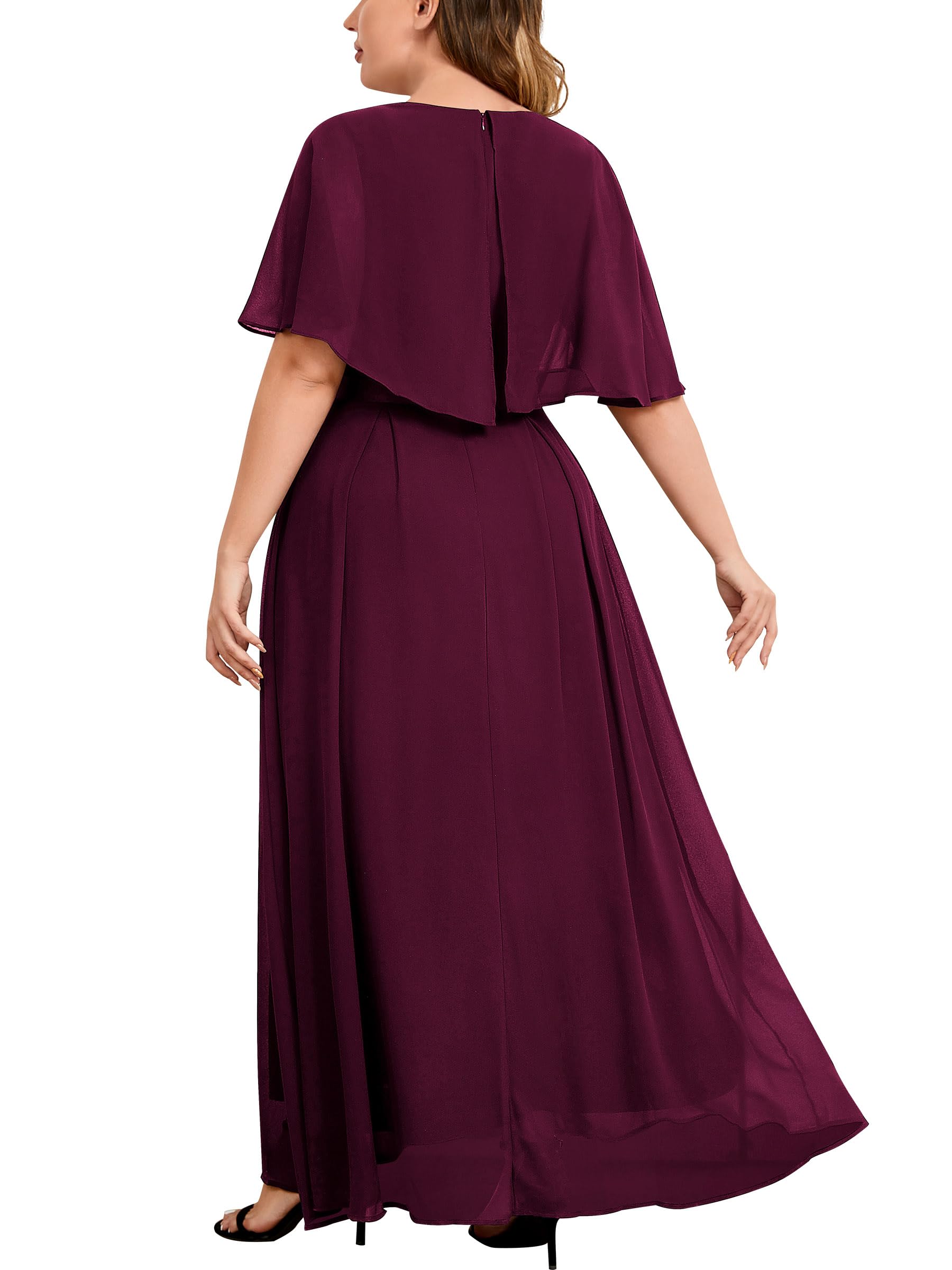 Knitee Women's Plus Size Half Sleeve Cape Dress - Lace Chiffon V-Neck Evening Gown for Parties, Weddings & Special Occasions | Elegant Maxi Dress for Formal Events & Night Out