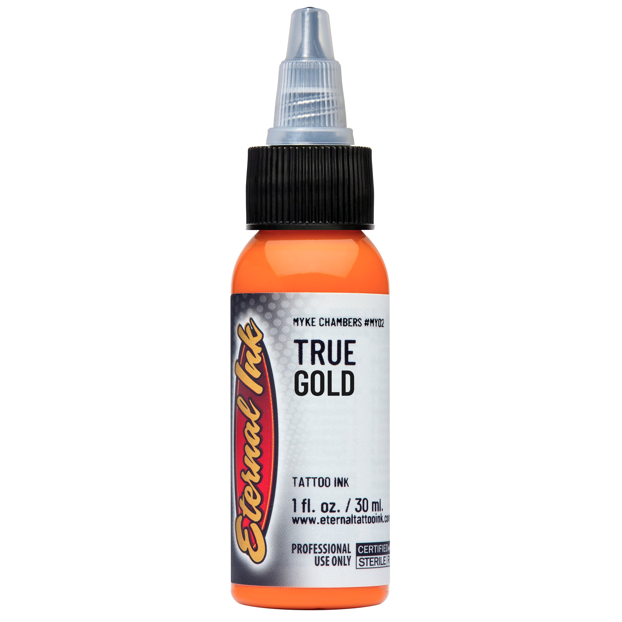 Eternal Myke Chambers True Gold Ink 1oz - Premium Tattoo Ink for Professional Artists - Perfect for Fine Line Work, Lettering & Tattoo Designs
