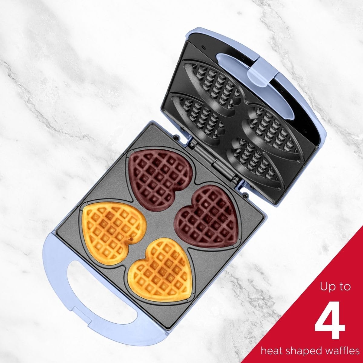 Holstein Housewares Non-Stick Heart Waffle Maker - Lavender Purple, 4 Heart-Shaped Waffles in Minutes - Perfect for Valentine's Day Breakfast, Romantic Dates & Family Brunch