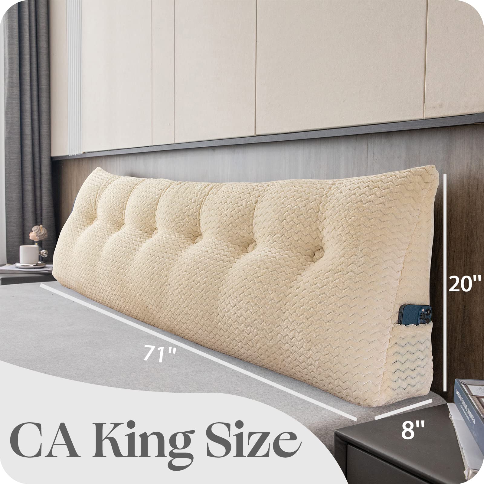 Large Bolster Triangular Headboard Wedge Pillow - Adjustable Backrest Support for Daybeds, Reading & Relaxing - Removable Washable Cover - Perfect for Bedroom, Living Room & Dorm Comfort