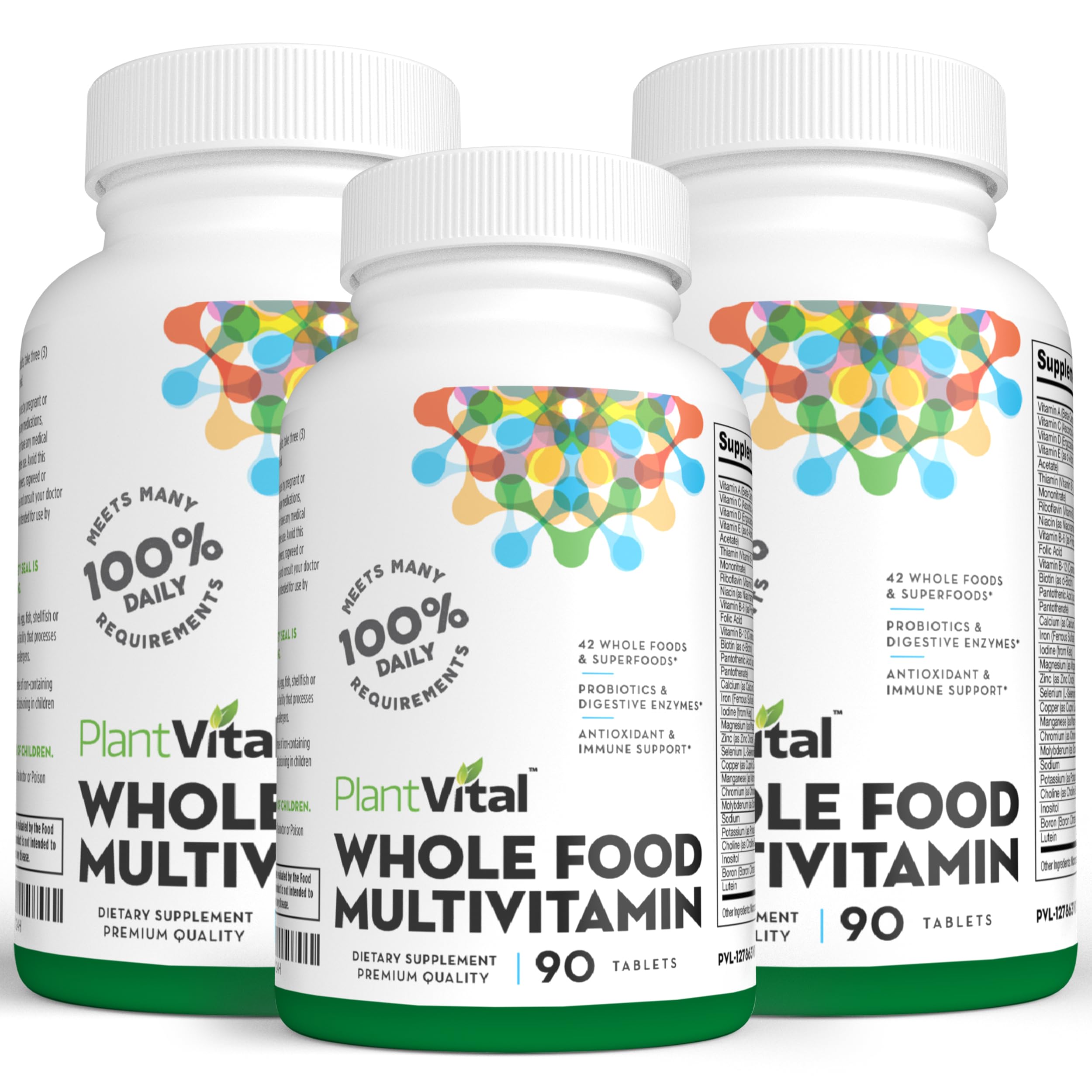 Plantvital Whole Food Multivitamin - 270 Tablets with 42 Superfoods, Raw Vegetables & Fruits for Natural Energy | Daily Supplement for Men & Women | Supports Immune Health & Vitality