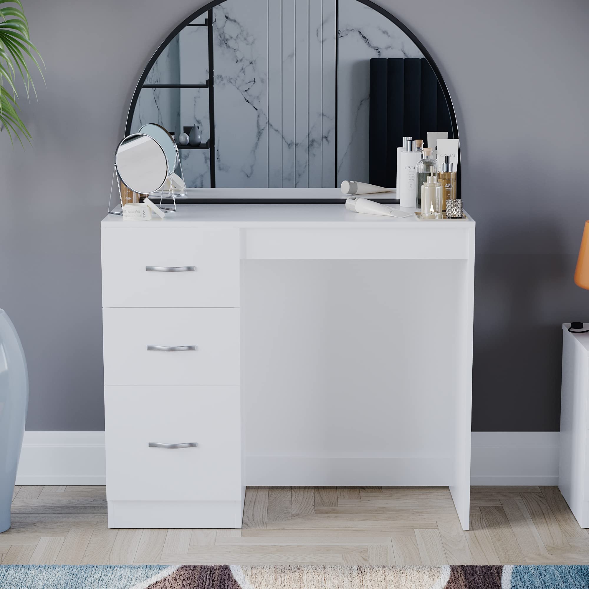 3-Drawer Makeup Vanity - Vida Designs White Bedroom Furniture for Home Decor
