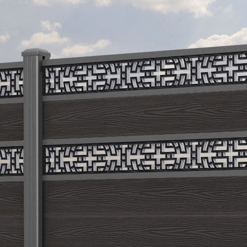 Classic Kumo Split Screen Fence Panel - Dark Oak Wood Privacy Screen with Aluminum Posts - Perfect for Backyard, Patio, and Garden Decoration