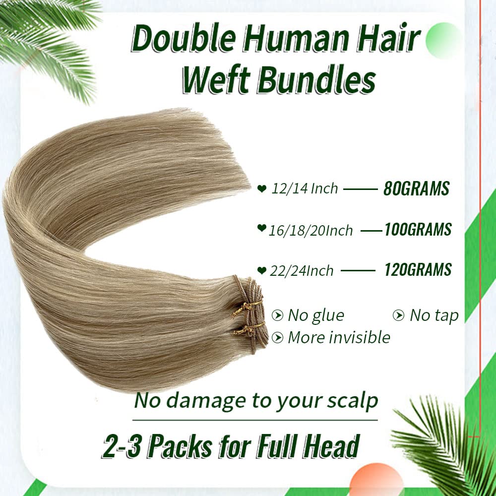 Remy Human Hair Extensions 24 Inch - Brown to Blonde Balayage Highlights, Double Weft Sew-in Bundles (120g) for White Women | Perfect for Special Occasions, Weddings & Daily Styling