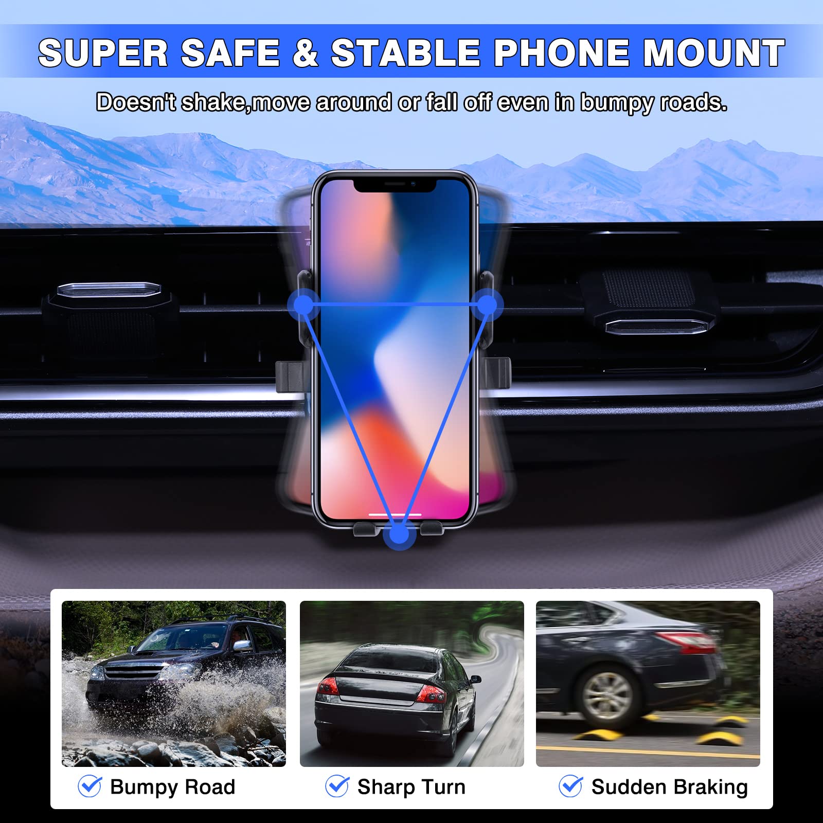 Karltys Universal Car Phone Holder Mount for Toyota Highlander 2020-2023 - Black - Compatible with iPhone & Android Phones 4.7-7 Inch - Hands-Free Driving, GPS Navigation & Safe Road Trip Accessory