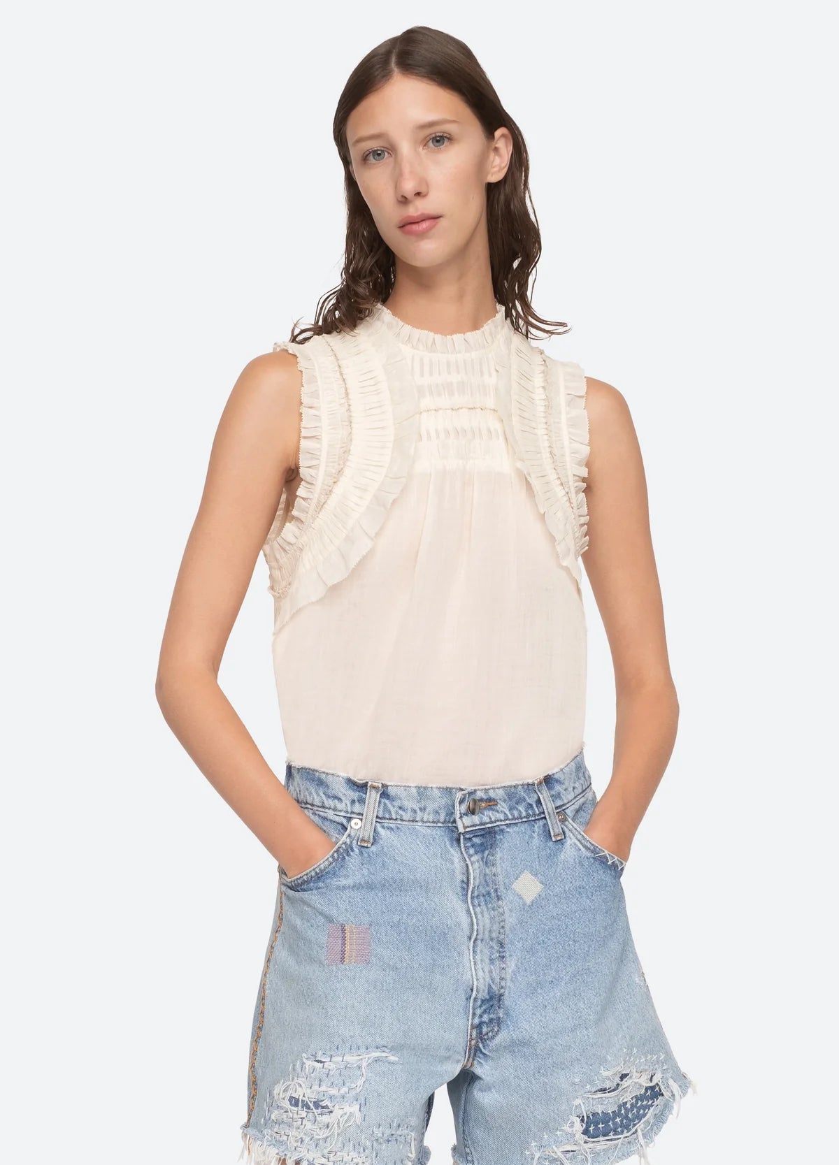 Cole Women's Ribbed Knit Tank Top - Soft Cream Casual Sleeveless Shirt for Summer, Yoga, and Layering