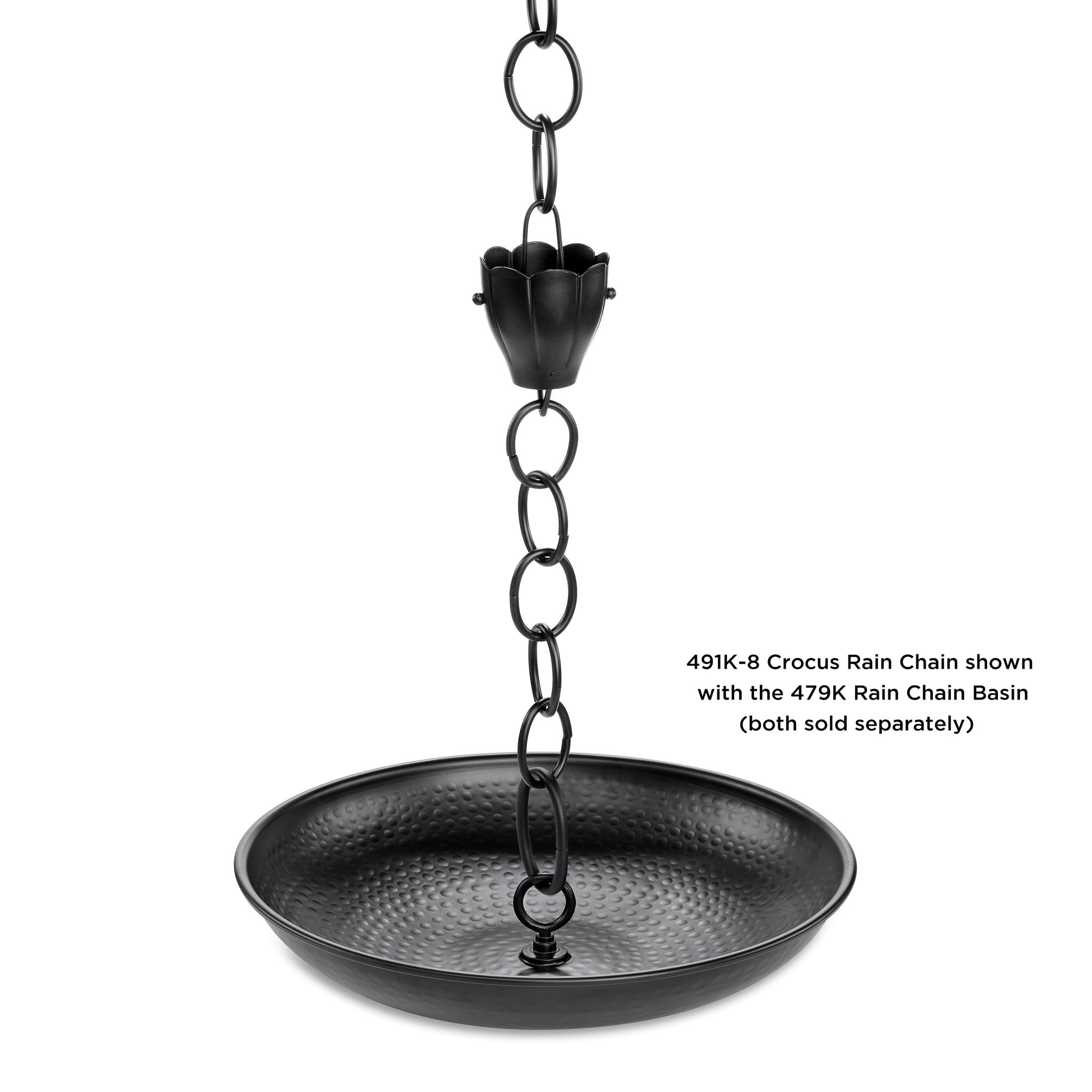 Black Crocus Rain Chain 8.5 ft with 6 Large Cups - Perfect for Garden Downspout Drainage & Outdoor Waterfall Decor
