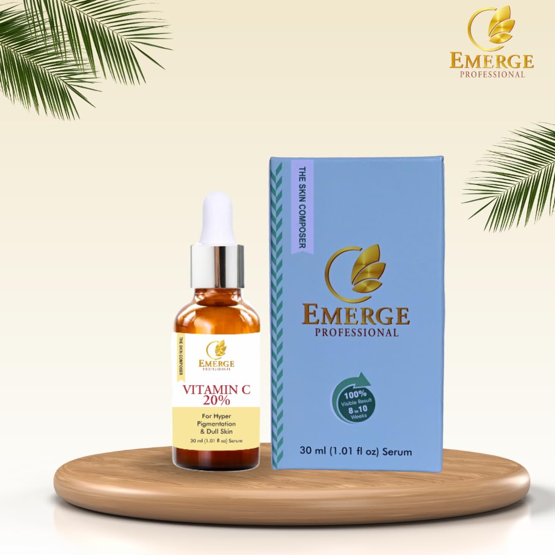 EMERGE Professional 20% Vitamin C Face Serum - Anti-Aging, UV Protection & Skin Repair Concentrated Formula for Youthful Skin | Daily Skincare Routine, Morning & Night Use for Brighter Complexion