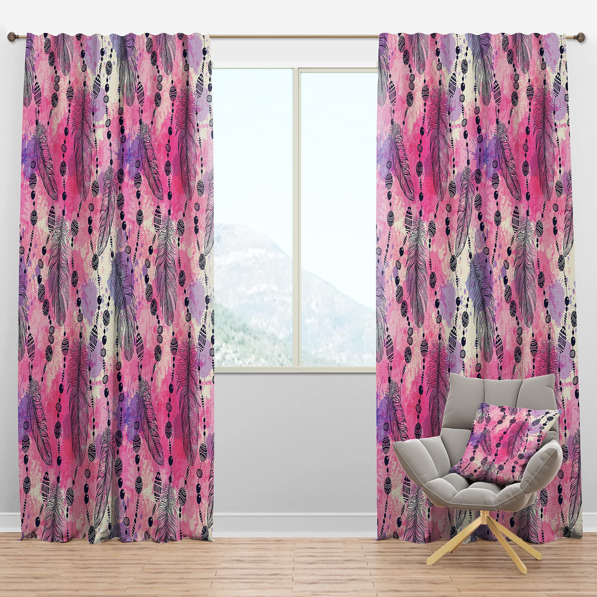 Bohemian Feathers and Beads Blackout Curtains - Thermal Insulated Single Panel (52x90 inches) for Bedroom & Living Room - Light Blocking, Noise Reducing Window Drapes for Better Sleep & Home Decor