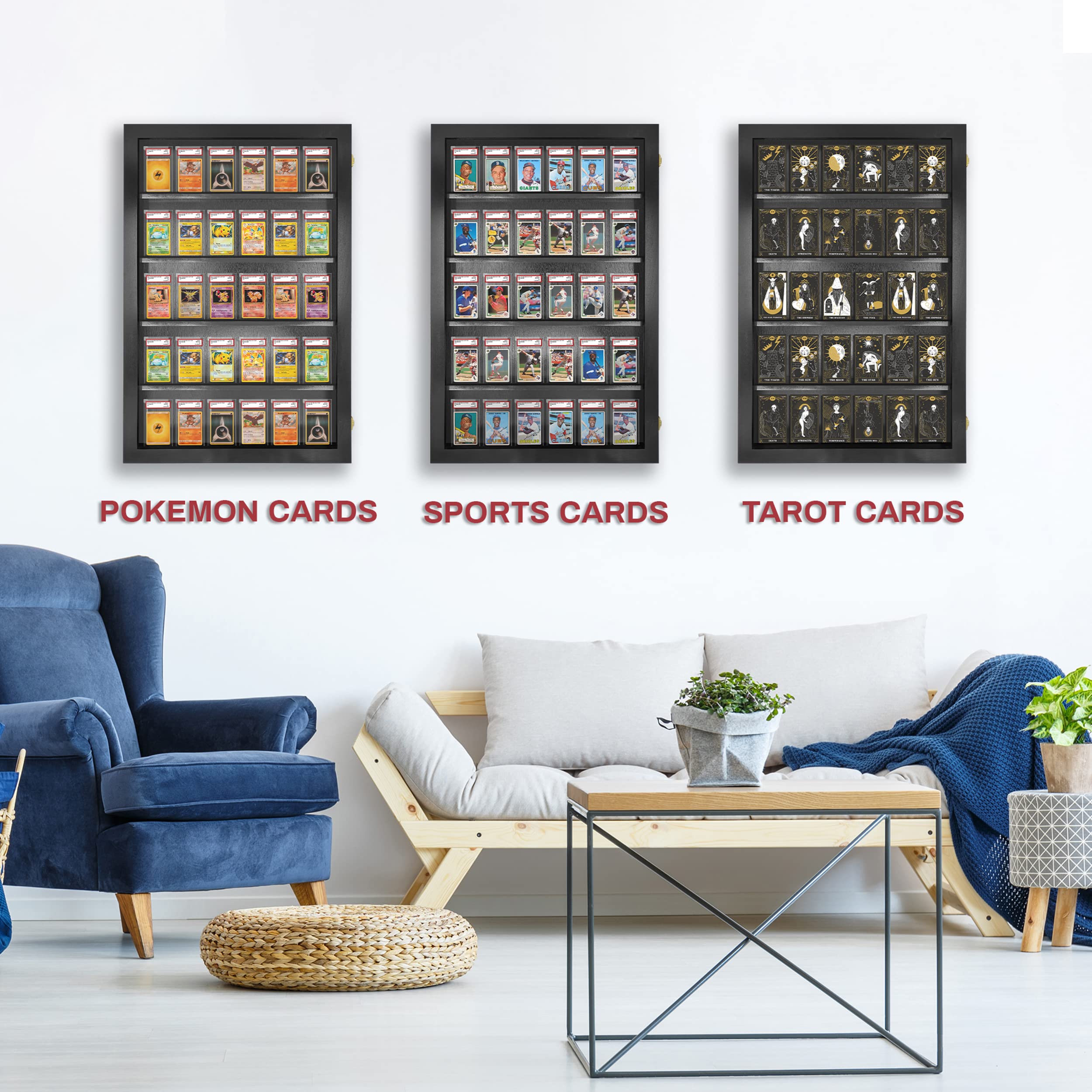 35 Graded Baseball Card Display Case - Lockable Sports Card Frame with UV Protection for PSA Graded Cards - Perfect for Pokemon, Football & Basketball Card Collections - Ideal for Home Display, Office Decor & Collector Showcases