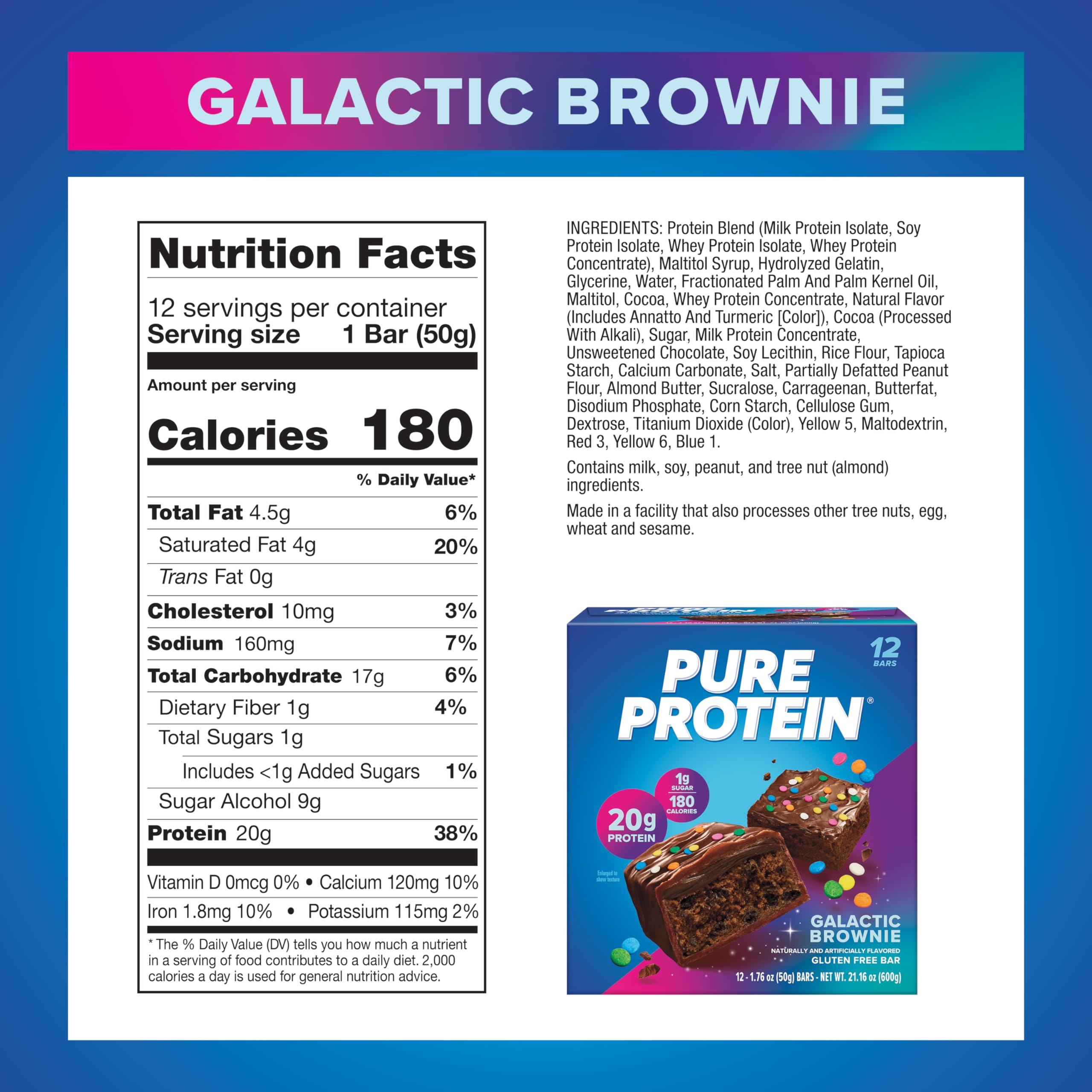 Pure Protein Birthday Cake & Galactic Brownie Protein Bars - 20g High Protein, Gluten Free, Low Sugar Snacks (12 Pack) - Perfect for Post-Workout Recovery, Healthy On-The-Go Breakfast & Fitness Nutrition