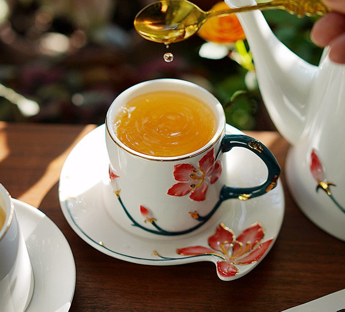 Premium British Afternoon Tea Cup Set - Elegant Bone China Porcelain Tea Cups with Saucers - Traditional English Style Ceramic Coffee Mugs - Perfect for High Tea, Bridal Showers & Gift Giving