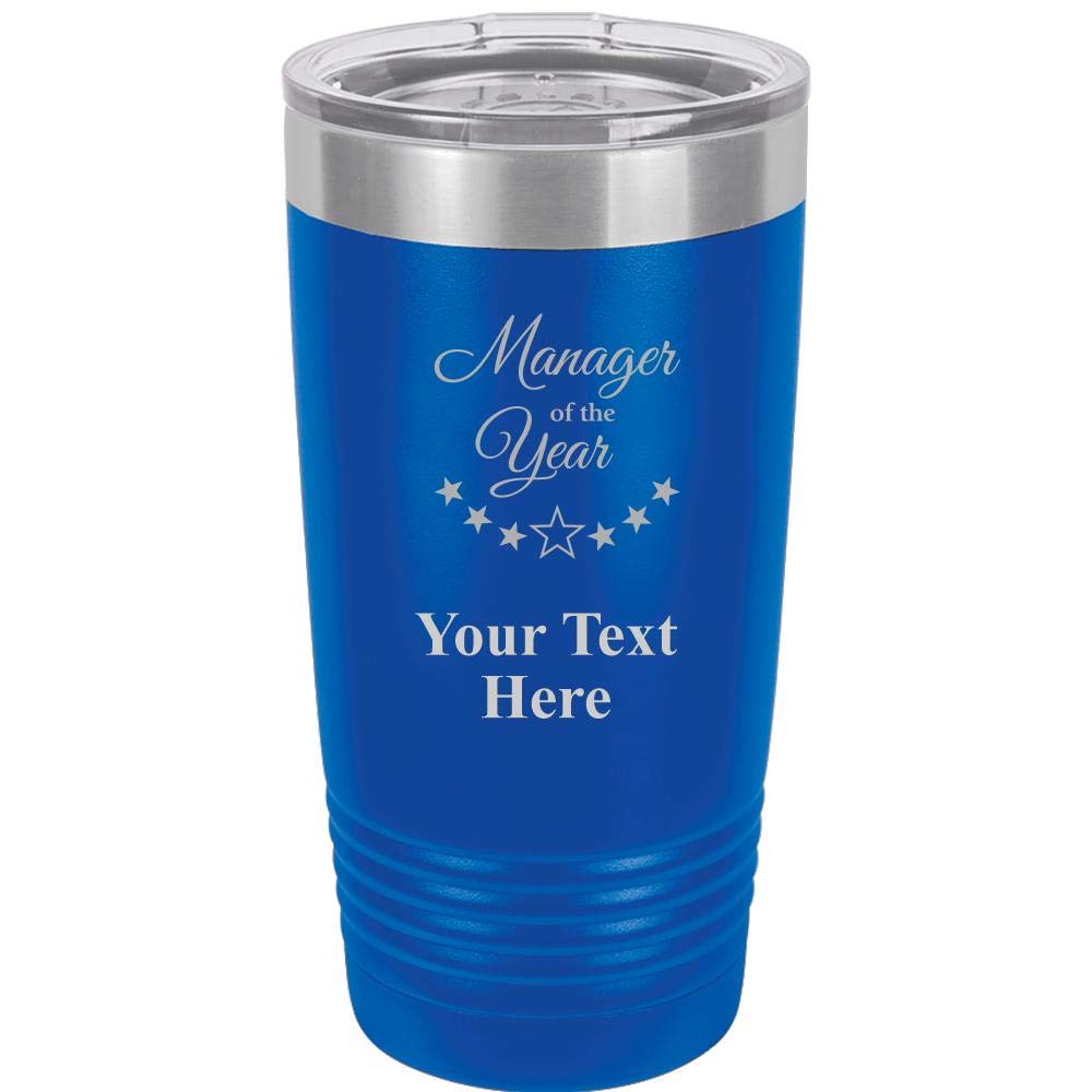 Personalized 20 oz Royal Blue Stainless Steel Tumbler Mug - Custom Engraved Vacuum Insulated Cup with Clear Lid for Hot & Cold Drinks - Perfect for Office Gifts, Employee Recognition & Everyday Use