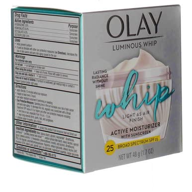 Olay Luminous Whip Active Moisturizer with SPF 25 - 1.7 oz (50ml) - 3 Pack - Lightweight Hydrating Face Cream for Daily Sun Protection & Glowing Skin - Perfect for Morning Skincare Routine & Outdoor Activities