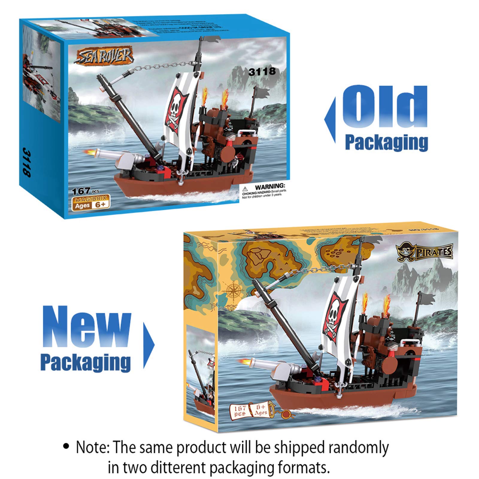 BRICK STORY Pirate Ship Building Blocks Set - 167pcs with 3 Mini Figures, Boat & Ship Model - Creative Construction Toy for Kids Ages 6-12 - Perfect Gift for Boys & Girls - Pirate Adventure Play for Imaginative Storytelling & Role Play Scenes