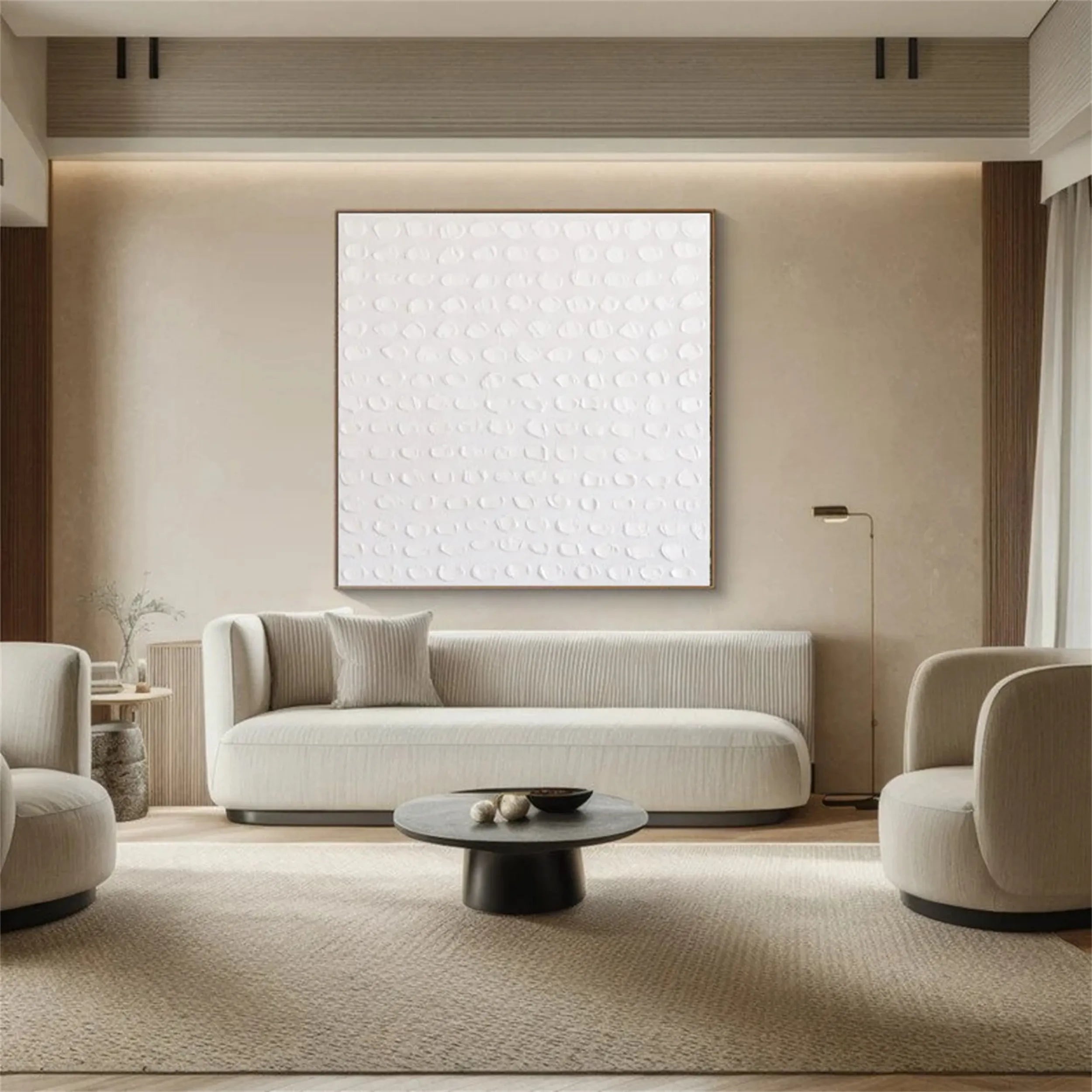White Minimalist Textured Painting Canvas - Premium Abstract Wall Art for Modern Home Decor | Perfect for Living Room, Bedroom & Office