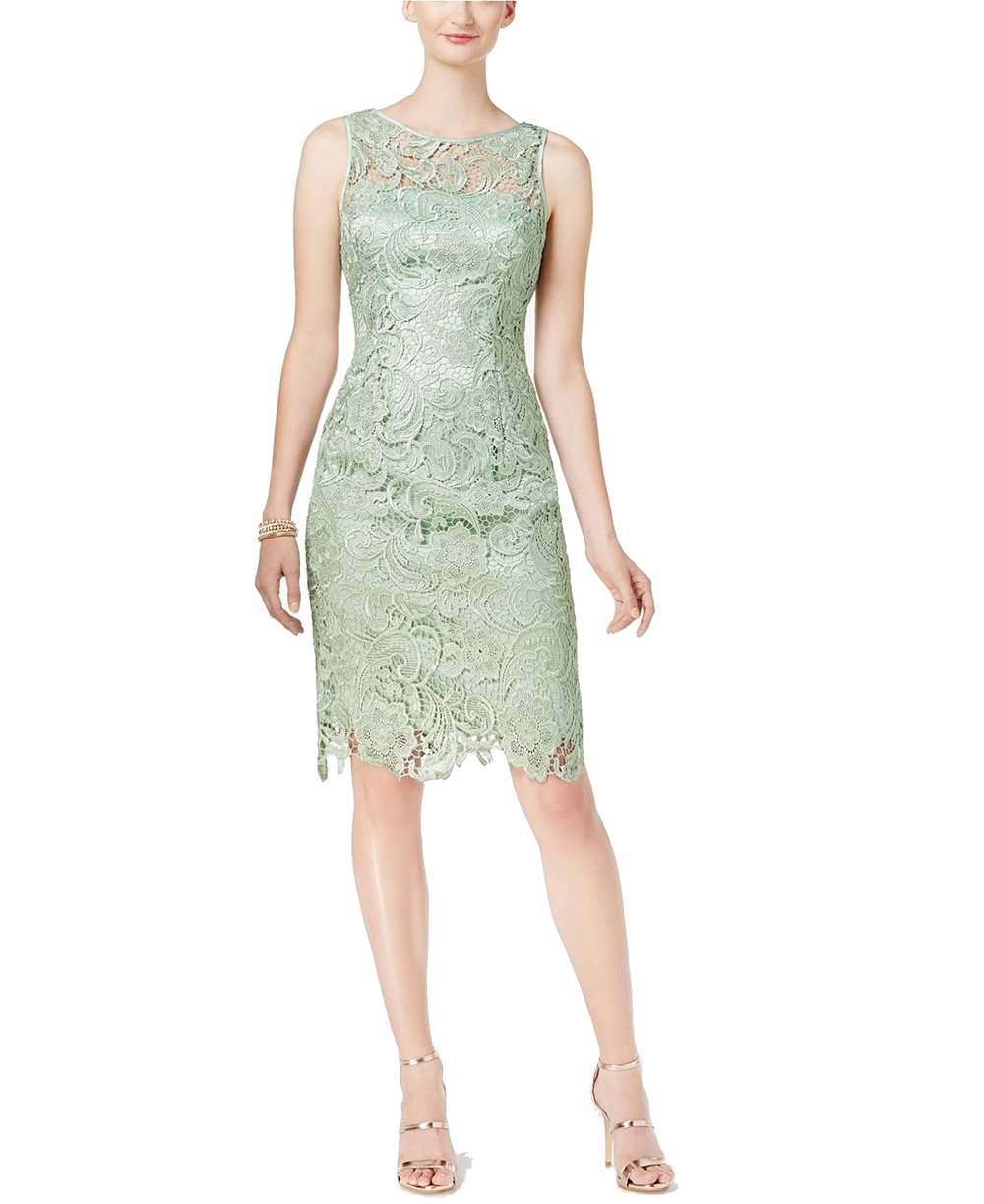 Adrianna Papell Women's Elegant Illusion Neckline Lace Evening Dress for Wedding, Party & Special Occasions