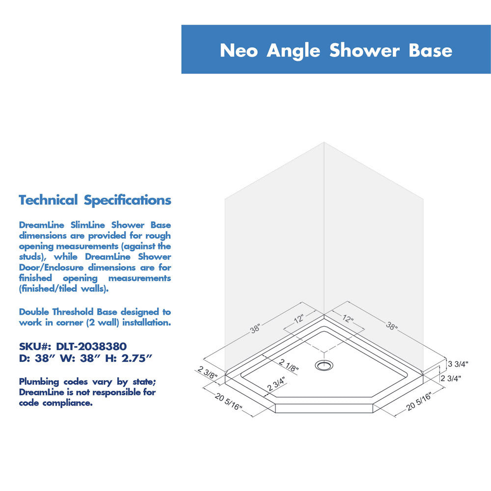 DreamLine Prism 38x38x74.75 Inch Frameless Pivot Shower Enclosure with SlimLine Base Kit - Modern Bathroom Upgrade for Small Spaces, Waterproof Glass Shower Door for Home & Apartment Renovation