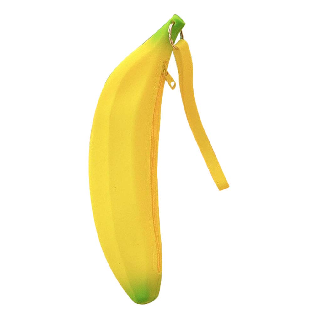Cute Silicone Banana-Shaped Coin Purse - Waterproof Zippered Makeup Brush Organizer & Travel Storage Pouch - Perfect for Cosmetics, Jewelry, and Small Accessories (Pink/Yellow) - Great for Travel, Gym, and Everyday Use