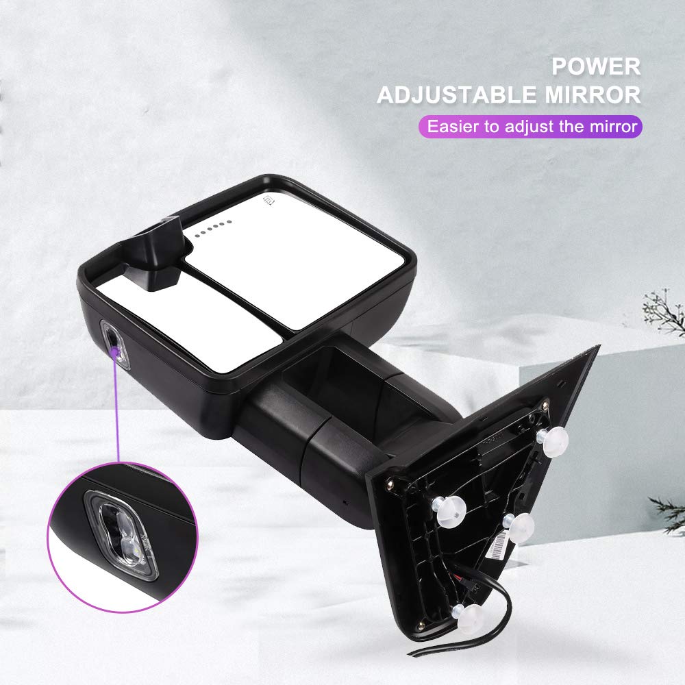 INEEDUP Towing Mirrors for GMC Sierra 2500/3500 HD (2015-2019) - Power Adjustable Heated Mirrors with LED Turn Signal & Puddle Light - Black Housing - Perfect for Enhanced Visibility & Safety While Towing Trailers or Heavy Loads