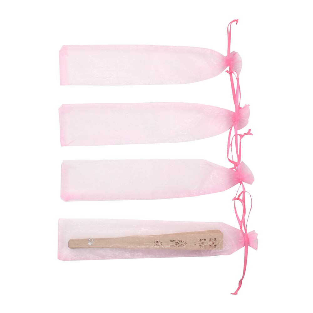 50Pcs Pink Organza Fan Bags - 2x10 Inch Mesh Hand Fan Drawstring Pouch for Wedding Favors, Baby Shower Gifts, Party Decorations - Perfect for Bridal Showers, Birthday Celebrations and Special Events