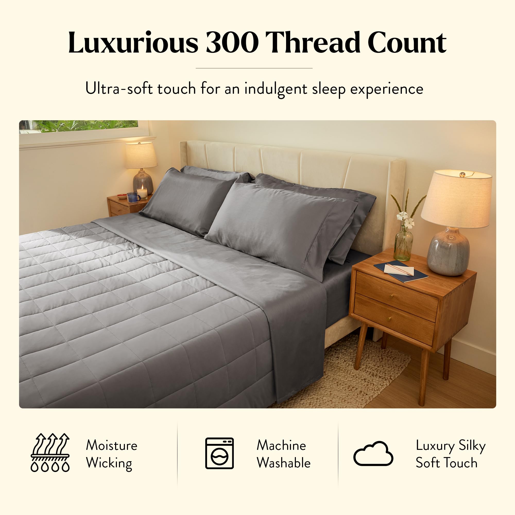 Miracle Made® Cooling Duvet Cover Stone - Full/Queen Size Lyocell Silver-Infused Bedding | Pet Hair Resistant & Hypoallergenic | Comforter Protector for Miracle Made Insert | Perfect for Hot Sleepers & Allergy Sufferers