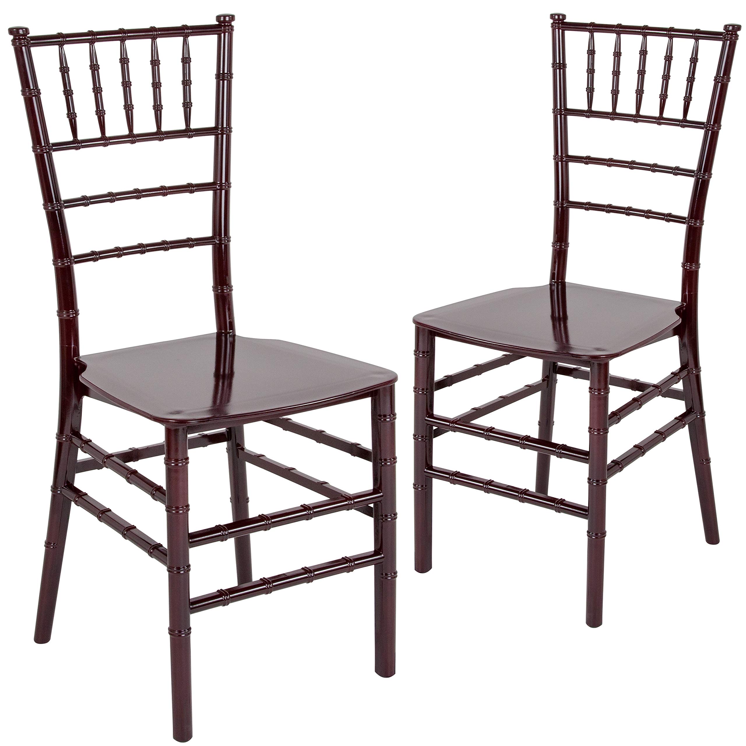 2 Pack Mahogany Stackable Resin Chiavari Chairs - Elegant Banquet, Wedding & Event Furniture for Indoor/Outdoor Use - Perfect for Parties, Receptions & Venue Seating
