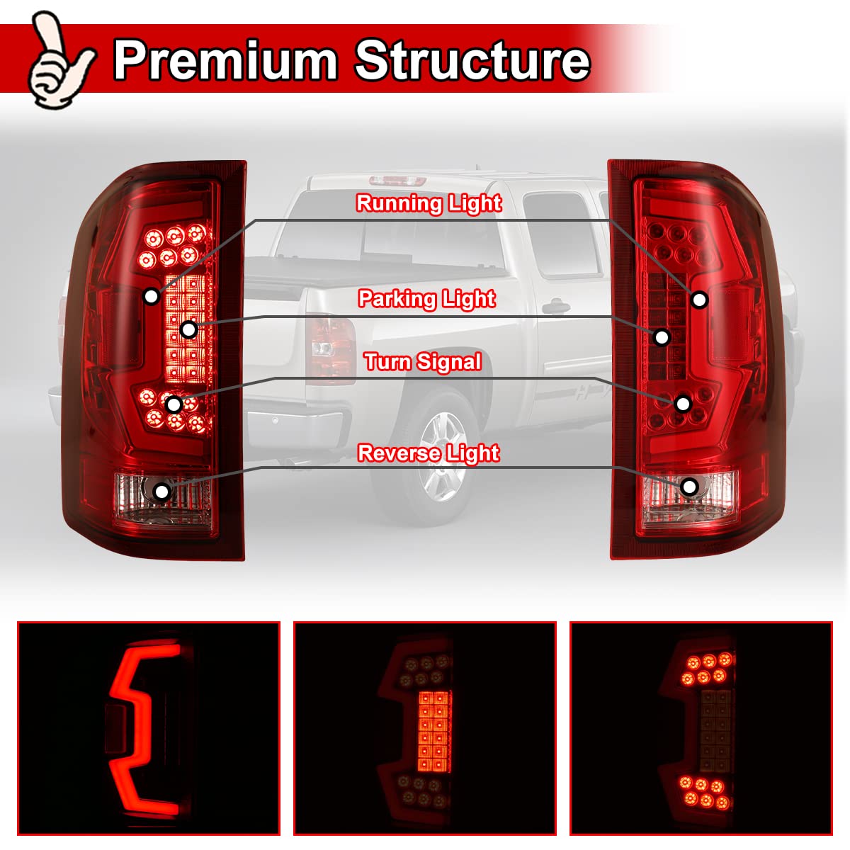 Nixon Offroad LED Tail Lights for Chevrolet Silverado 1500/2500HD/3500HD (2008-2014) - Chrome Housing with Red Lens - Direct Replacement Rear Lamp Assembly (1 Pair) - Perfect for Off-Roading, Truck Upgrades & Night Driving Safety