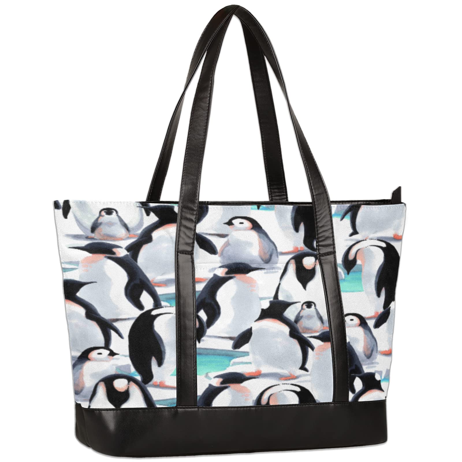 Stylish Waterproof 15.6 Inch Laptop Tote Bag for Women - Cute Cartoon Antarctic Penguin Design Lightweight Work Shoulder Bag - Perfect for Business Office, School, Travel & Daily Commute