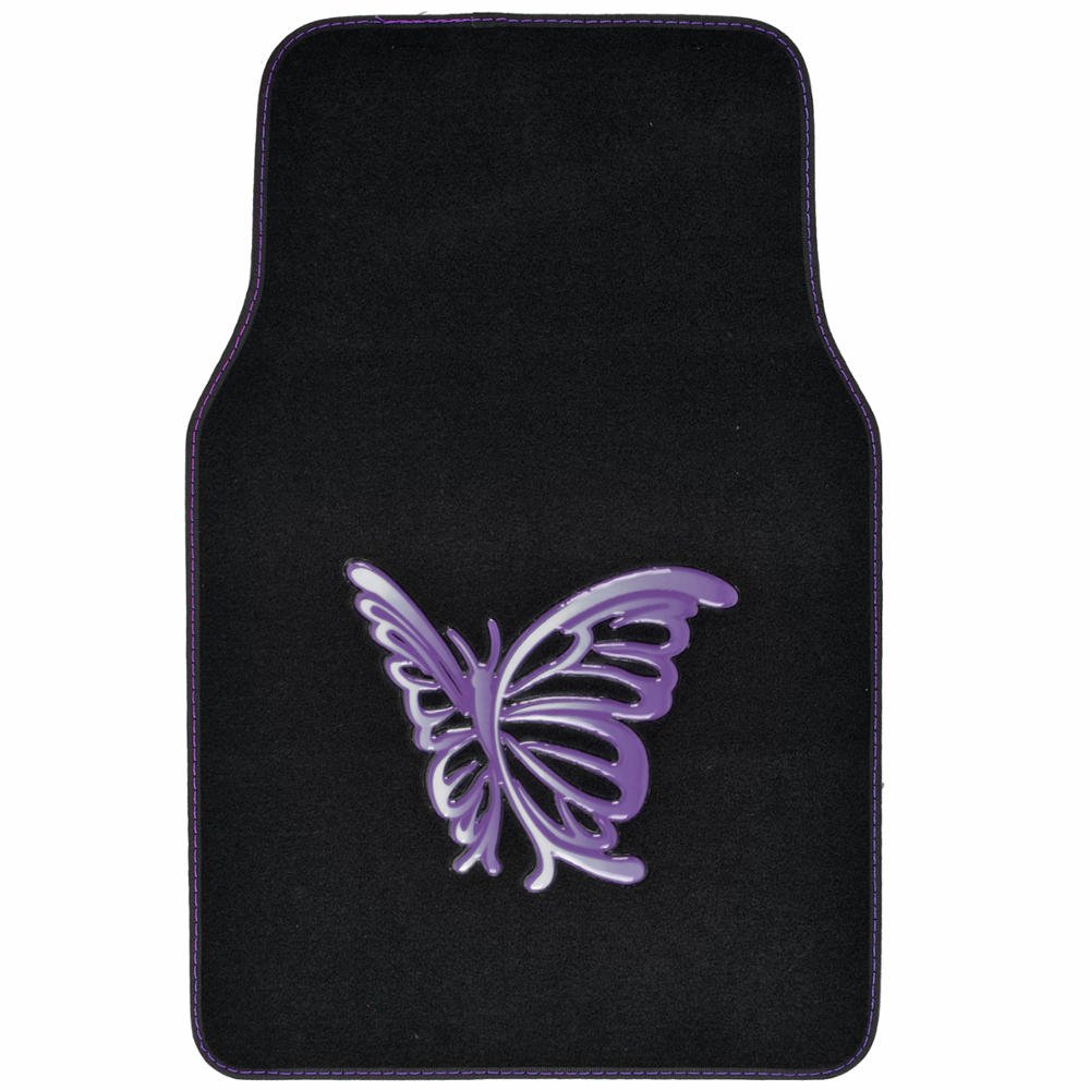 BDK Purple White Butterfly Car Floor Mats - 4 Piece Full Set for Cars, Trucks, SUVs & Vans | Non-Slip Rubber Backing | Universal Fit (MT-509-PP) | Perfect for Daily Commute, Road Trips & Protecting Vehicle Interior