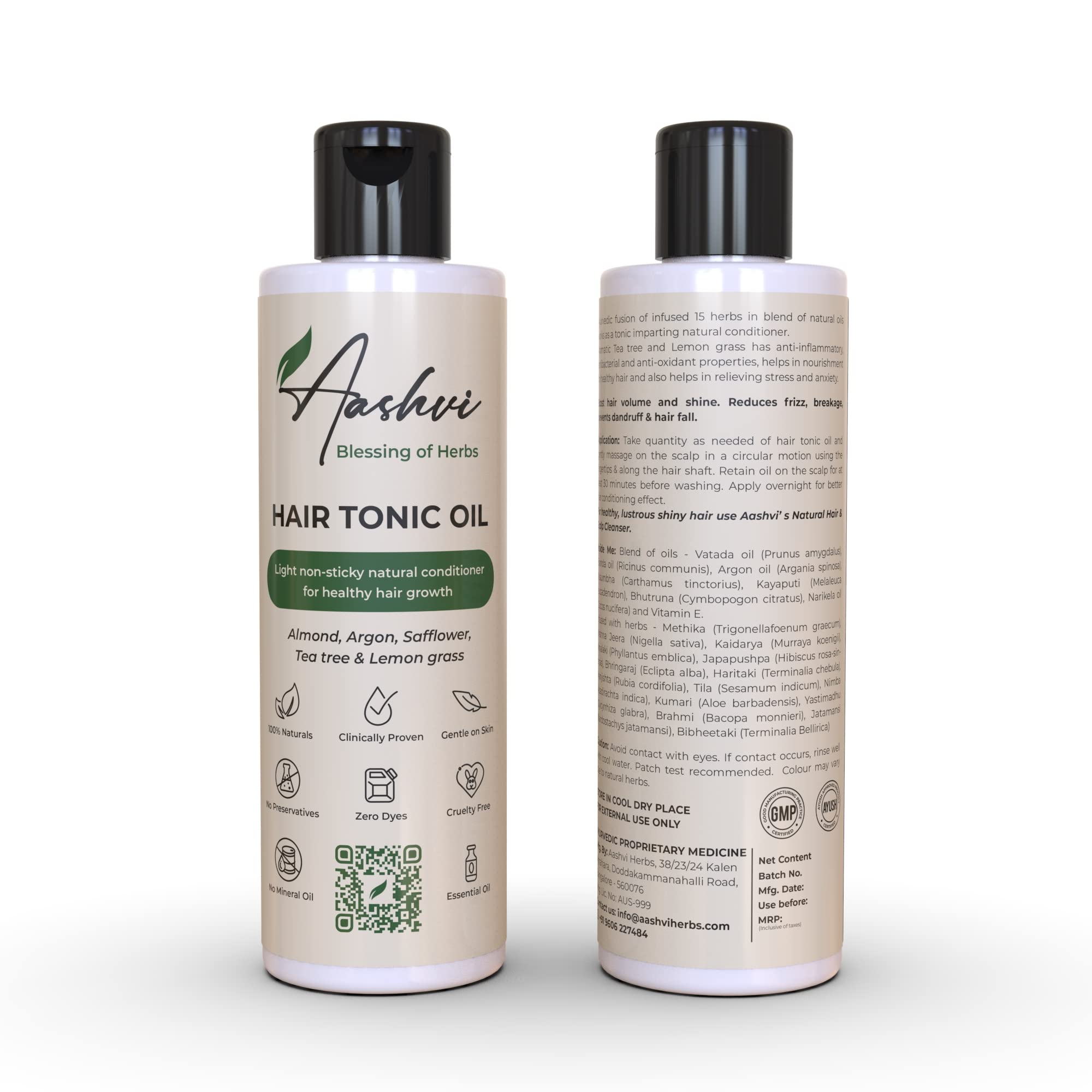 Aashvi Herbs Hair Tonic Oil - 200ml Natural Lightweight Non-Sticky Hair Growth Treatment for Stronger, Healthier Hair - Perfect for Daily Scalp Massage & Hair Care Routine