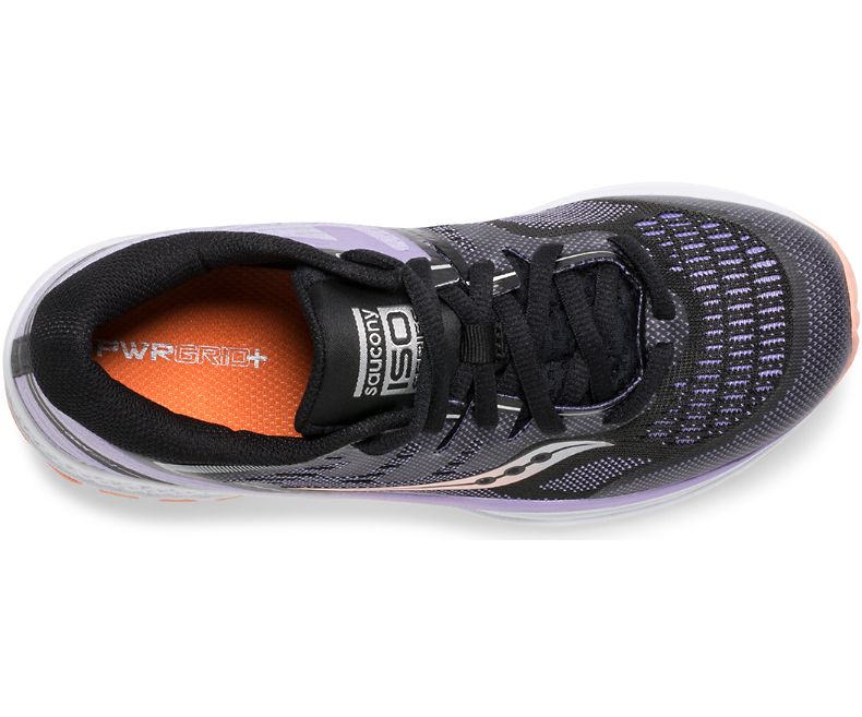 Saucony Guide ISO 2 Kids Running Shoes - Black/Purple Athletic Sneakers for Boys & Girls - Perfect for School, Sports & Daily Activities