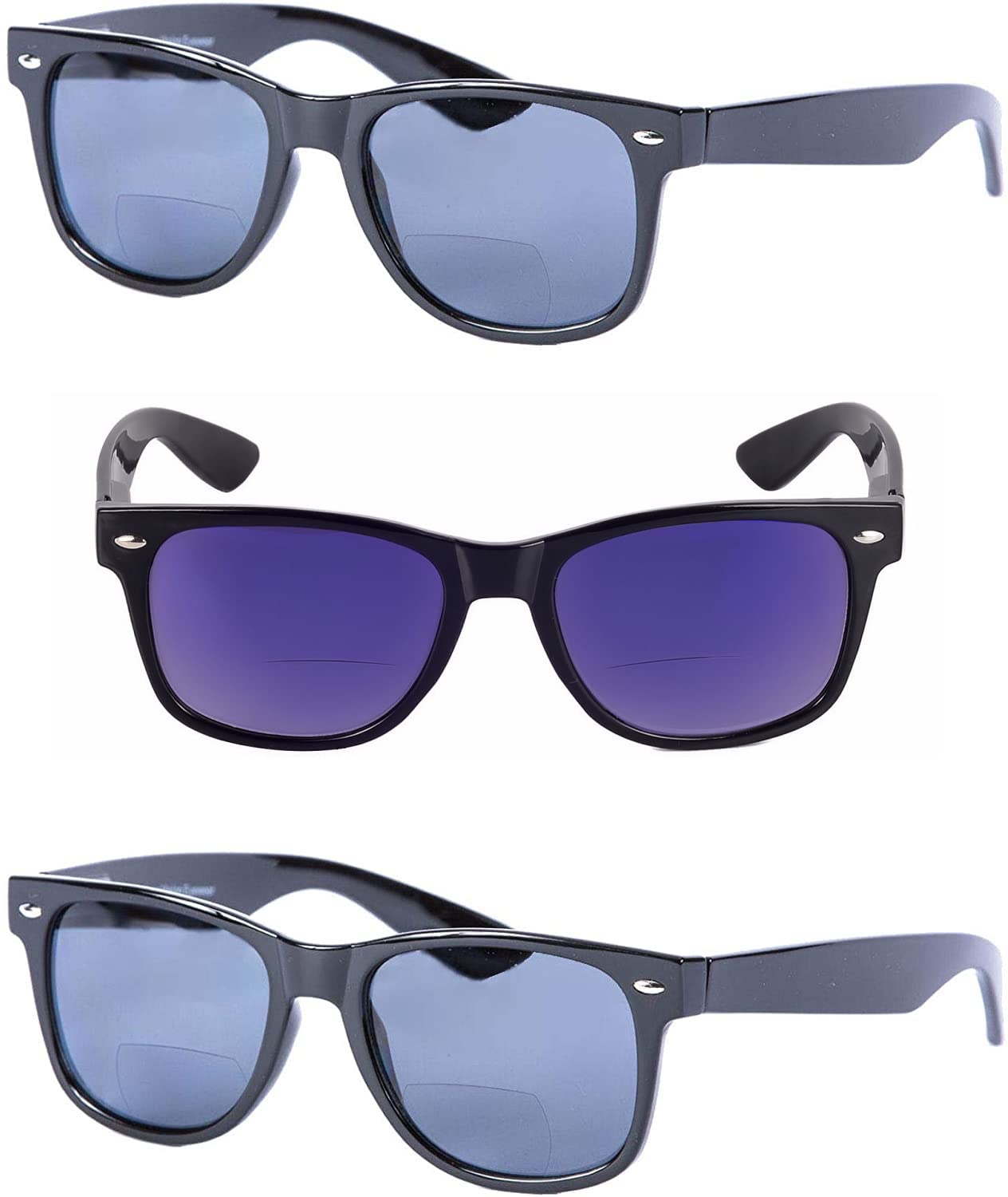 Bifocal Reading Sunglasses for Men & Women - 3 Pack Polarized UV Protection Glasses with Spring Hinges - Perfect for Outdoor Reading, Fishing, and Driving