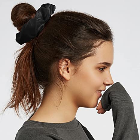 Ezume® 12 Pack Black Velvet Hair Scrunchies - Soft Elastic Hair Ties for Women & Girls - Gentle No-Slip Hair Bands for Workouts, Yoga, Office & Everyday Use